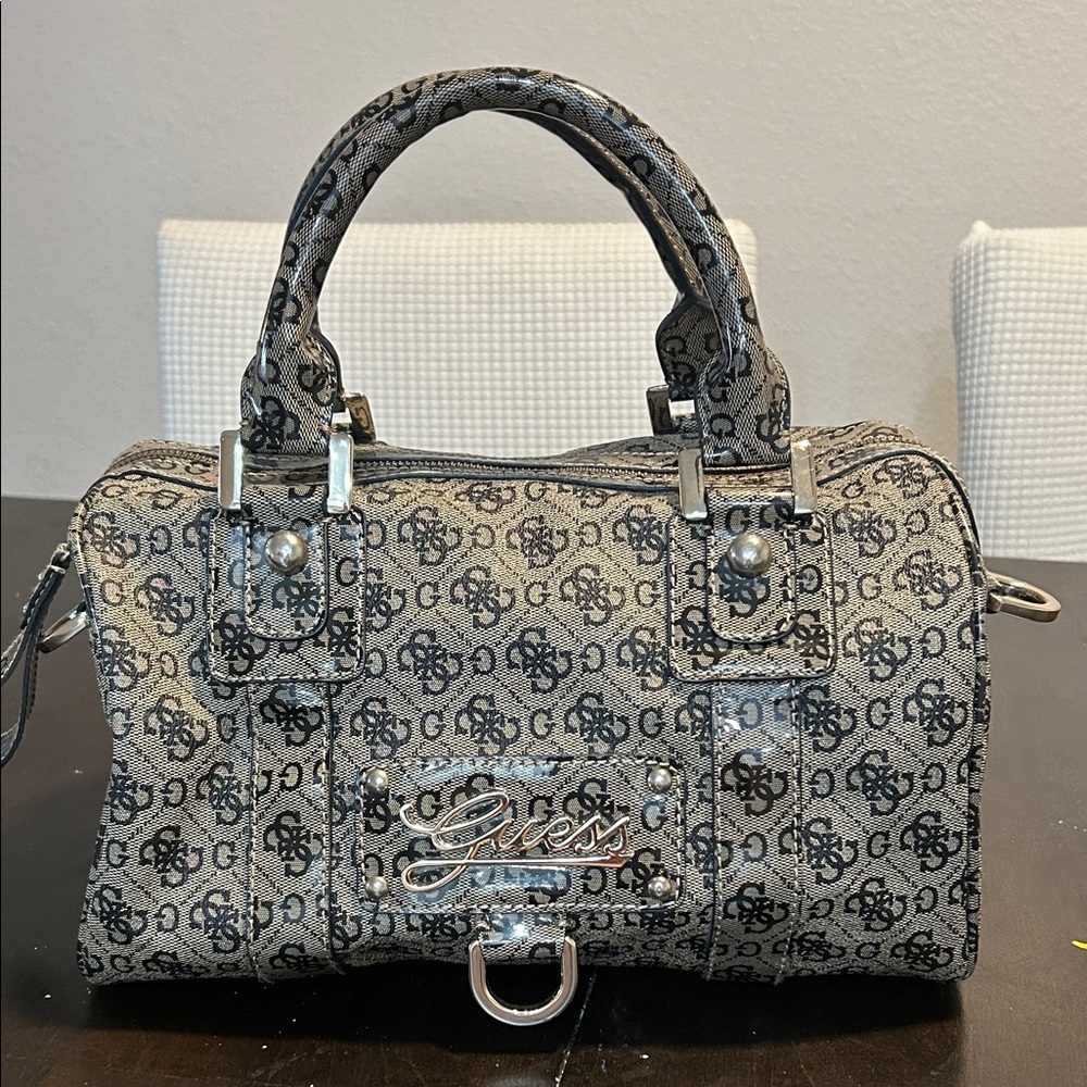 Guess Monogrammed Black and Gray Satchel